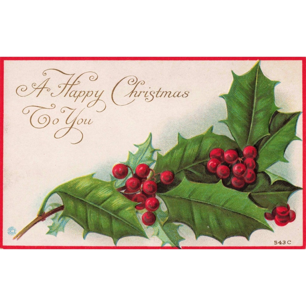 Vintage Christmas Postcard Holly Berries A Happy Christmas To You 543 C Unposted - Picture 1 of 2